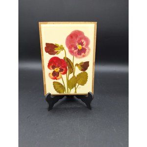 PAINTED RED AND PINK PANSY CERAMIC TILE WITH MELAMINE BACKER SIGNED BY PARI